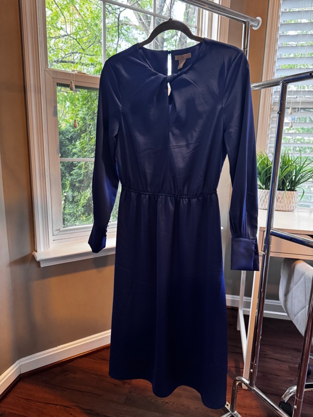 H&M Navy Long-Sleeve Midi Dress